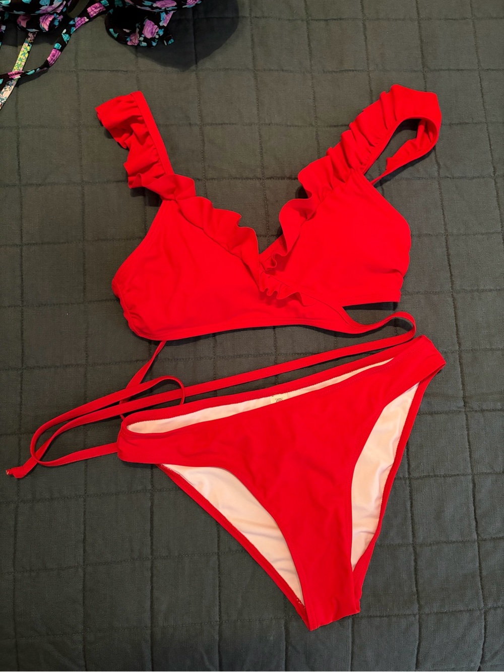 Red Ruffled Bikini Set